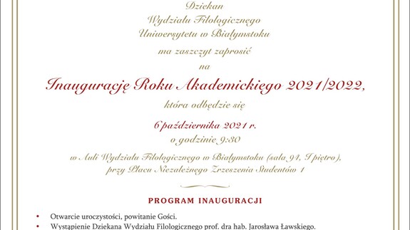 Inauguracja roku akademickiego 2021/2022