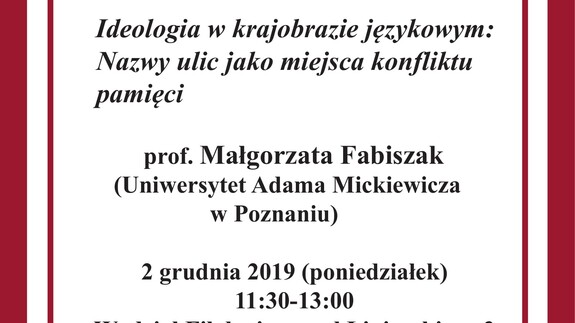WYKŁAD GOŚCINNY &#8211; IDEOLOGIA W KRAJOBRAZIE JĘZYKOWYM