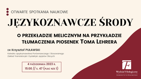 Językoznawcze środy: otwarte zebranie naukowe 4 października, godz. 15.00, s. 47