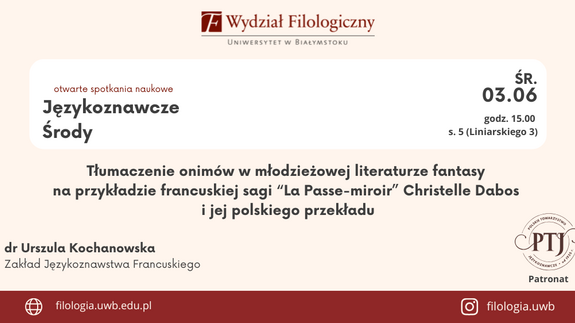 Otwarte zebranie w ramach cyklu "Środy językoznawcze"