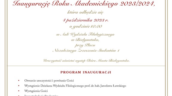 Zaproszenie na Inaugurację Roku Akademickiego 2023-2024